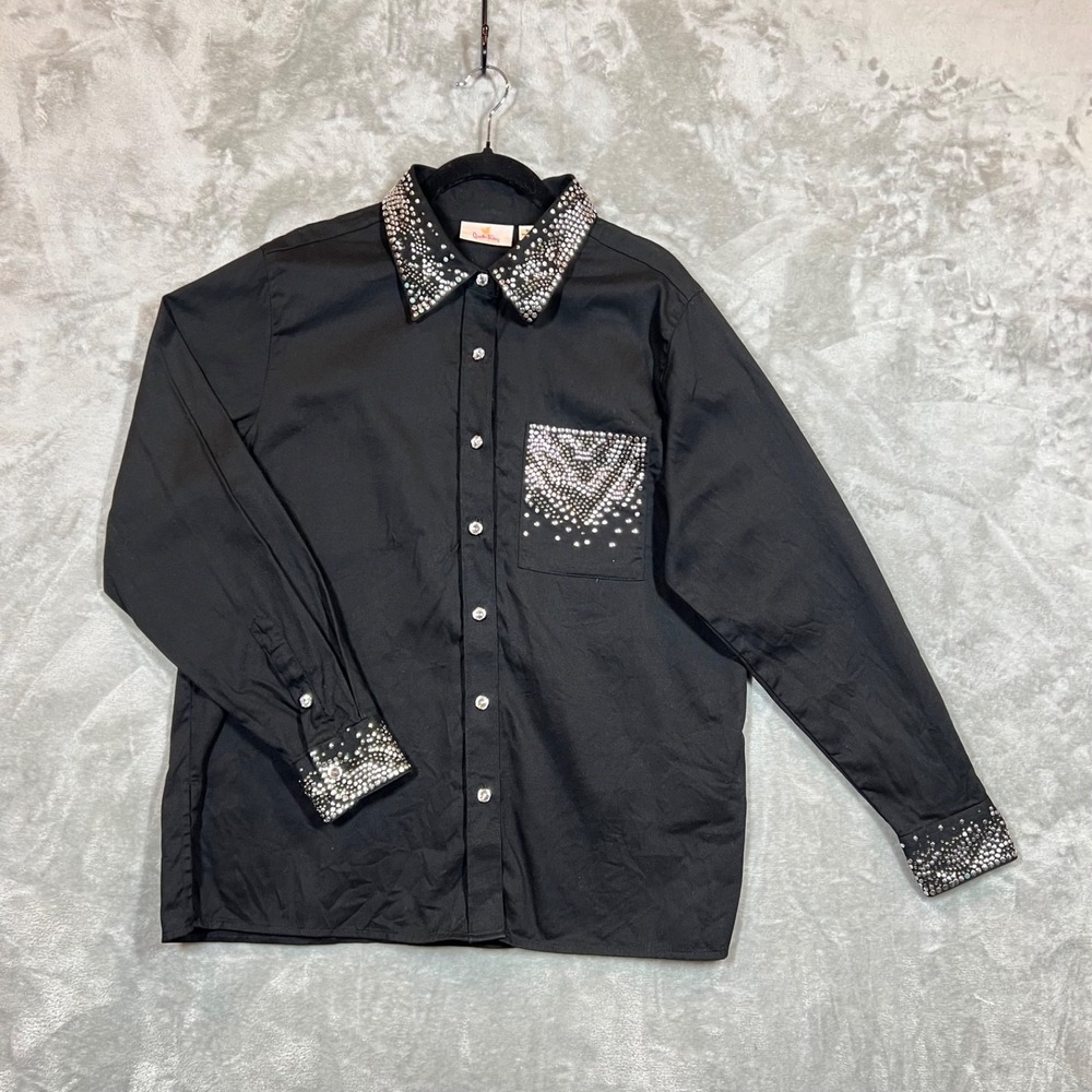 Quacker Factory Button Down Shirt Women's M Black